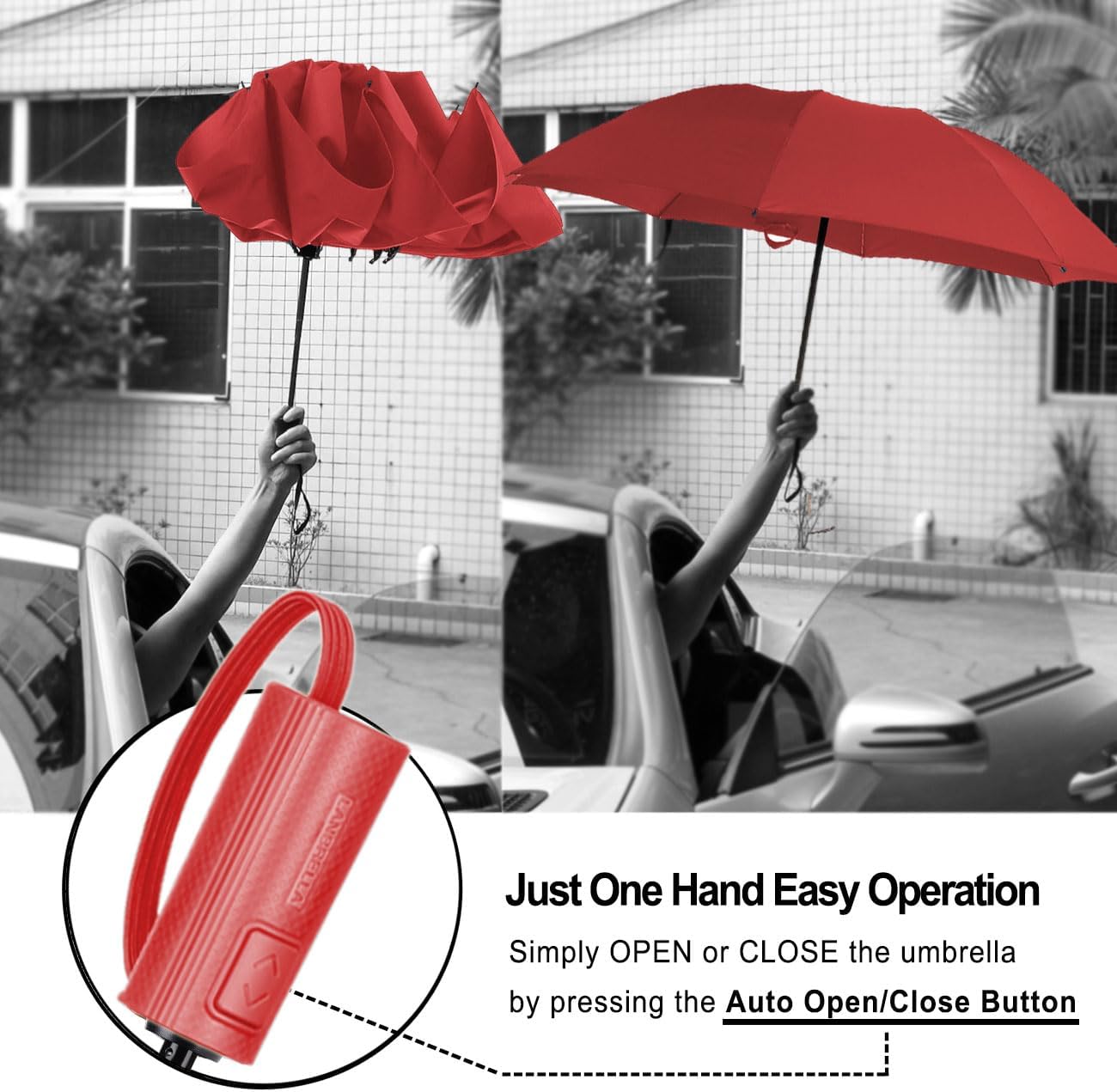 LANBRELLA Compact Reverse Folding Umbrella Auto Windproof Travel Umbrella