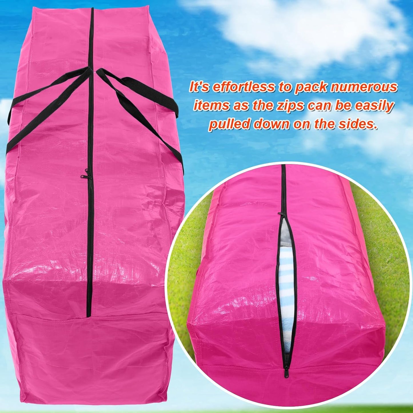 4 Pcs 66 Gallon Large Moving Bags with Zipper and Handles Foldable Storage Duffle Bags Heavy Duty Extra Large Totes for College Dorm Travel Clothes Blankets Bedding Moving (Pink)