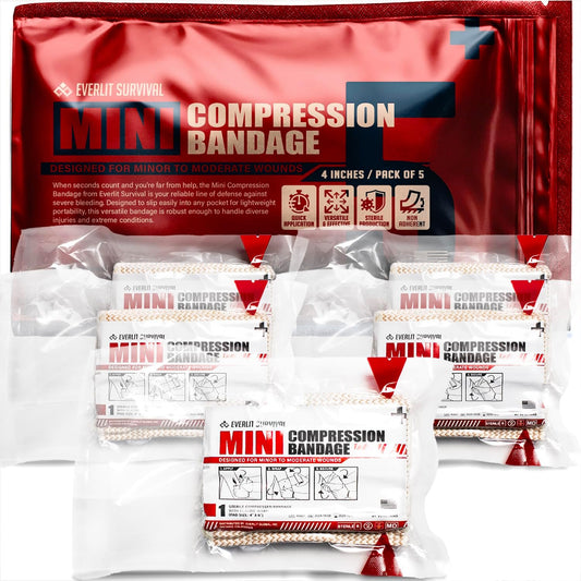 EVERLIT Mini 4 x 6 Inch Emergency Bandage Compression Trauma Pressure Wound Dressing Sterile Vacuum-Sealed for Bleeding Control, Gun Shot, Medical Kit, First Aid IFAK (5)