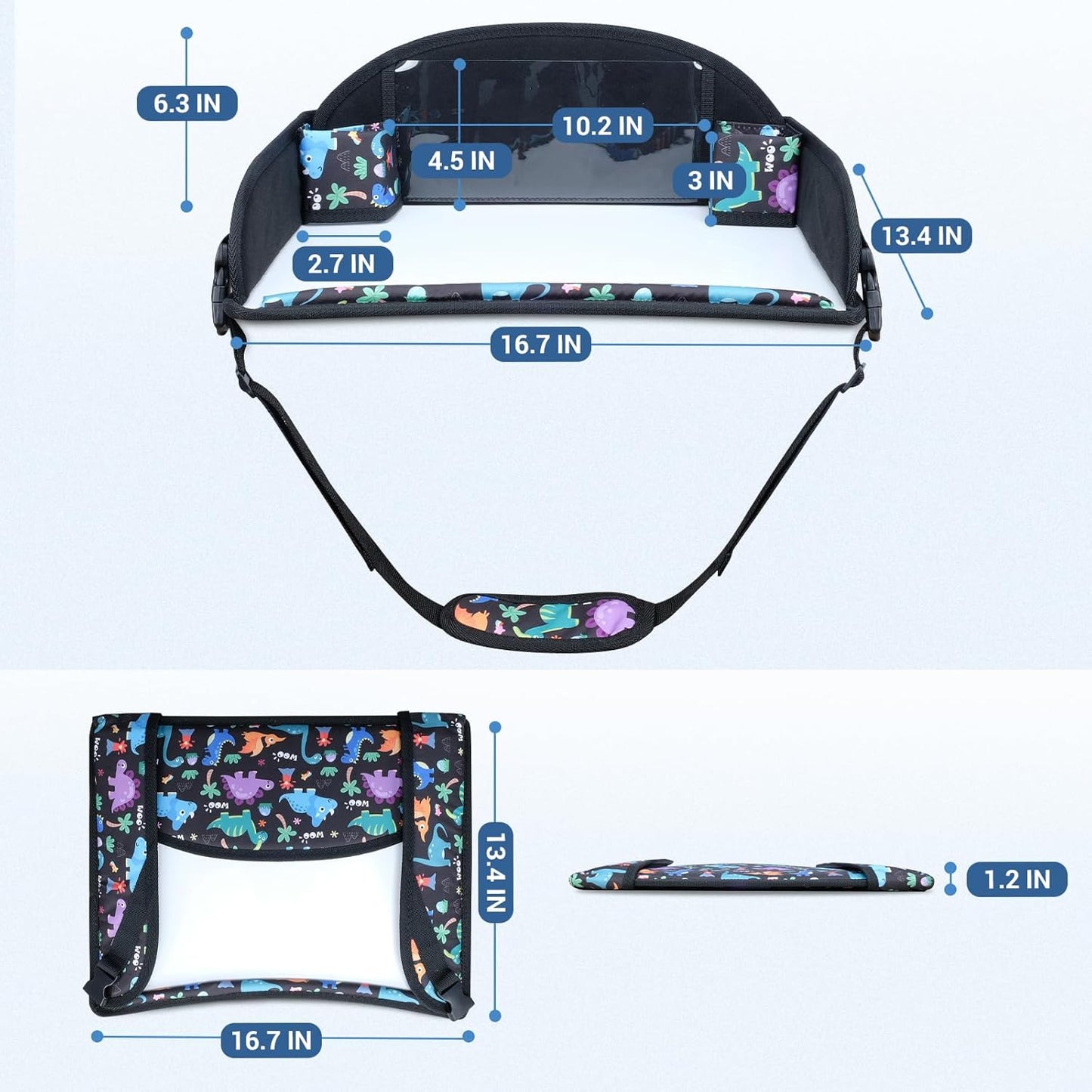 COOLBEBE Kids Travel Tray for Toddler Car Seat, 2PCS Travel Tray for Airplane, Toddler Car Seat Lap Tray, Carseat Table Tray for Kids Travel Activities(Dinosaur & Pink Unicorn)