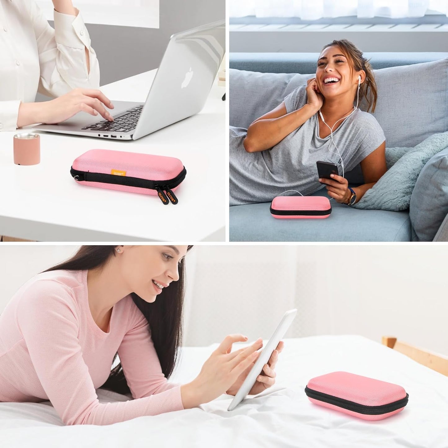 GLCON Electronic Organizer Travel Case - Shockproof Carrying Case Hard Protective Tech Pouch for Power Bank, Earbuds, Hard Drive, Smartphone, Cable, Charger, Adapter - Small Zipper Storage Bag - Pink