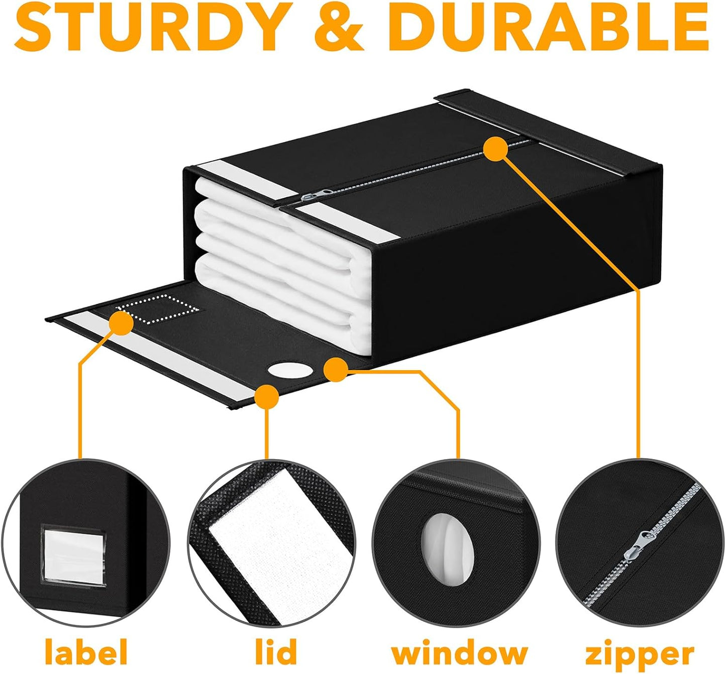 SpaceAid 8 Pack Bed Sheet Organizers and Storage, Foldable Sheet Organizer for Linen Closet, Sheets Set Folder Keeper with Window XL (Queen & King Size) Bedding Container (Black, 8 Pack)