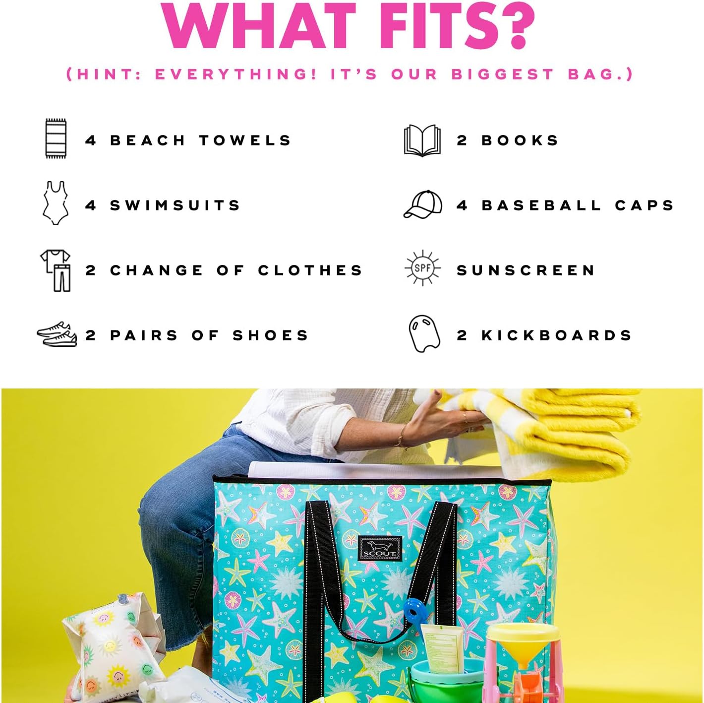 SCOUT 4 Boys Zip Tote XX-Large - Durable Lightweight Bag for Beach, Pool, Family Travel, Storage - Water-Resistant, Zips Shut