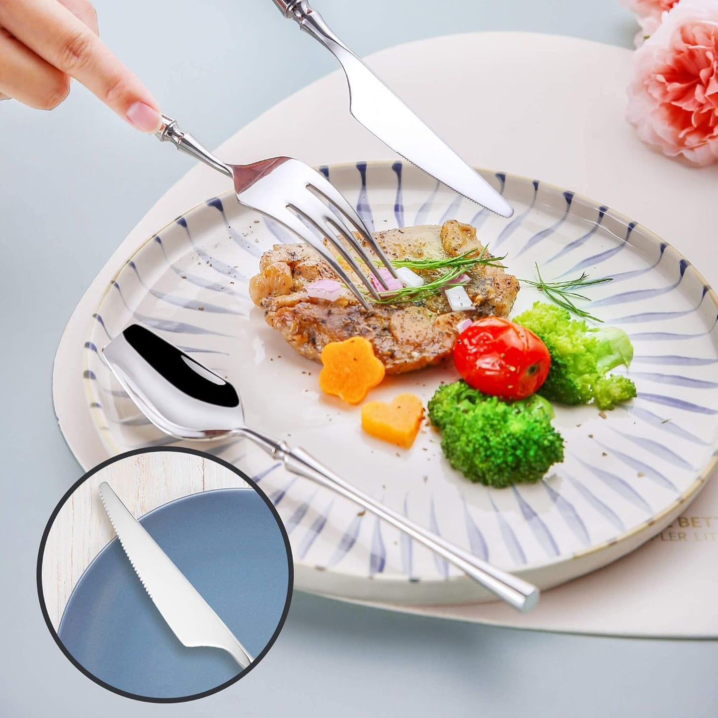 20-Piece Silverware Set for 4,Modern 18/10 Stainless Steel Flatware Set,Unique Rustic Cutlery Utensils Set,Spoon and Fork Set for Home, Restaurant,Wedding,Mirror Polished,Dishwasher Safe