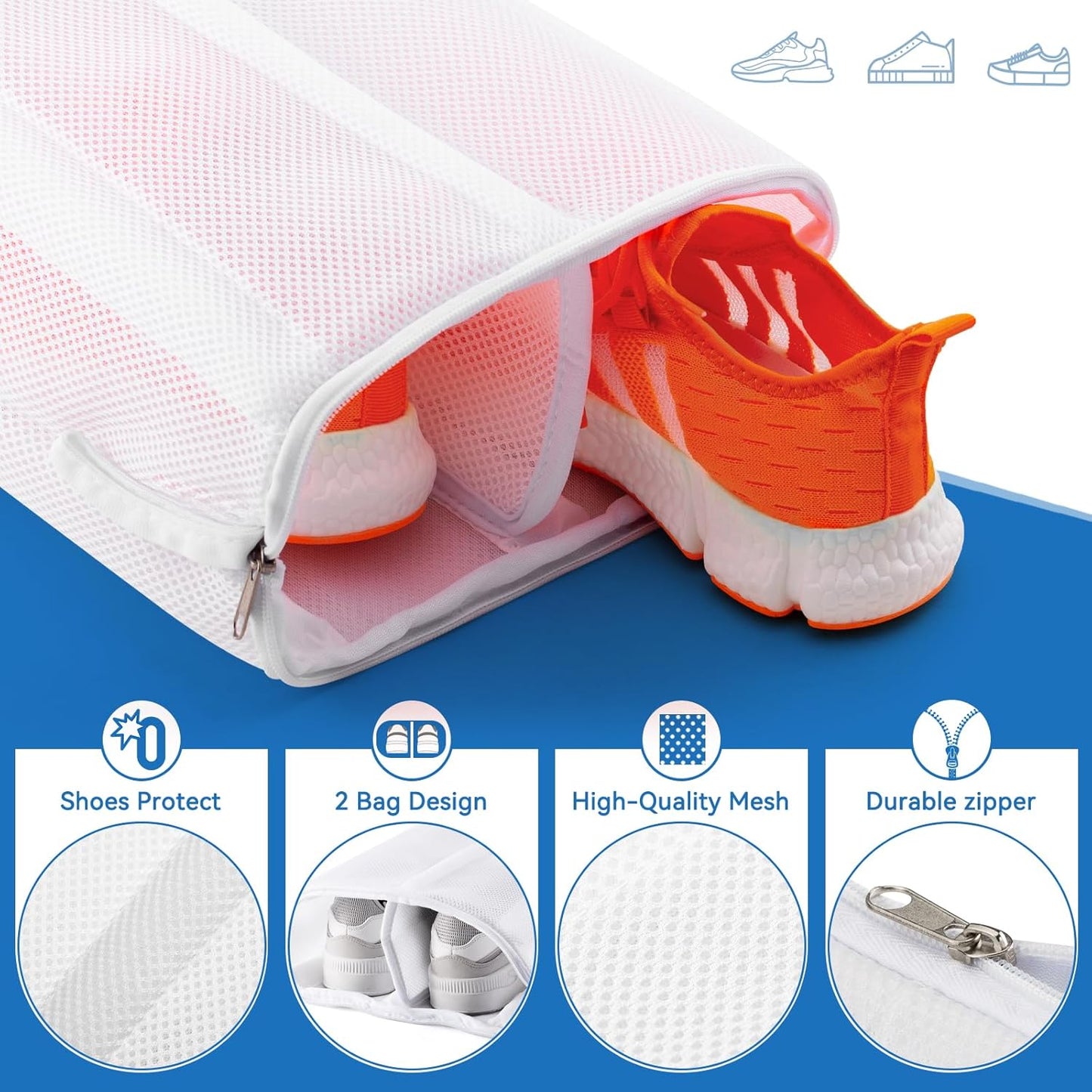 2-in-1 Shoe Dry Bag for Sneaker Dry & Wash, Dual-zone Mesh Sneaker Dryer Bag with Elastic Straps, Door Shoe Laundry Bag for Washer & Dryer, Shoes Cleaning Thickened Mesh Bag for Home Travel Essentials