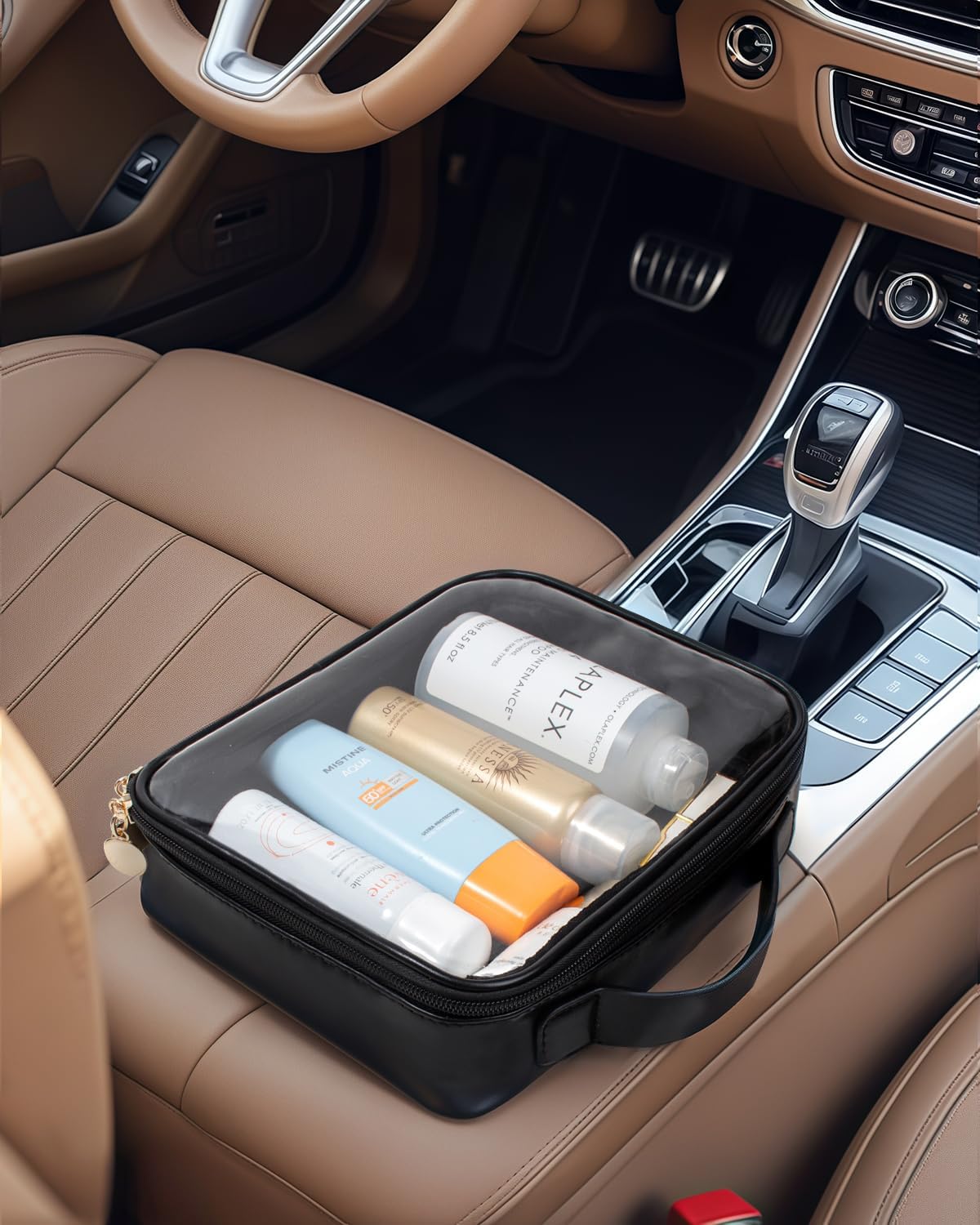 KOTORA TSA Approved Toiletry Bag with Mini Clear Makeup Bag PVC Cosmetic Bags for Women and Men, Carry on Airport Airline Compliant Bag Car Accessories for Women Her (1Handle-Black)