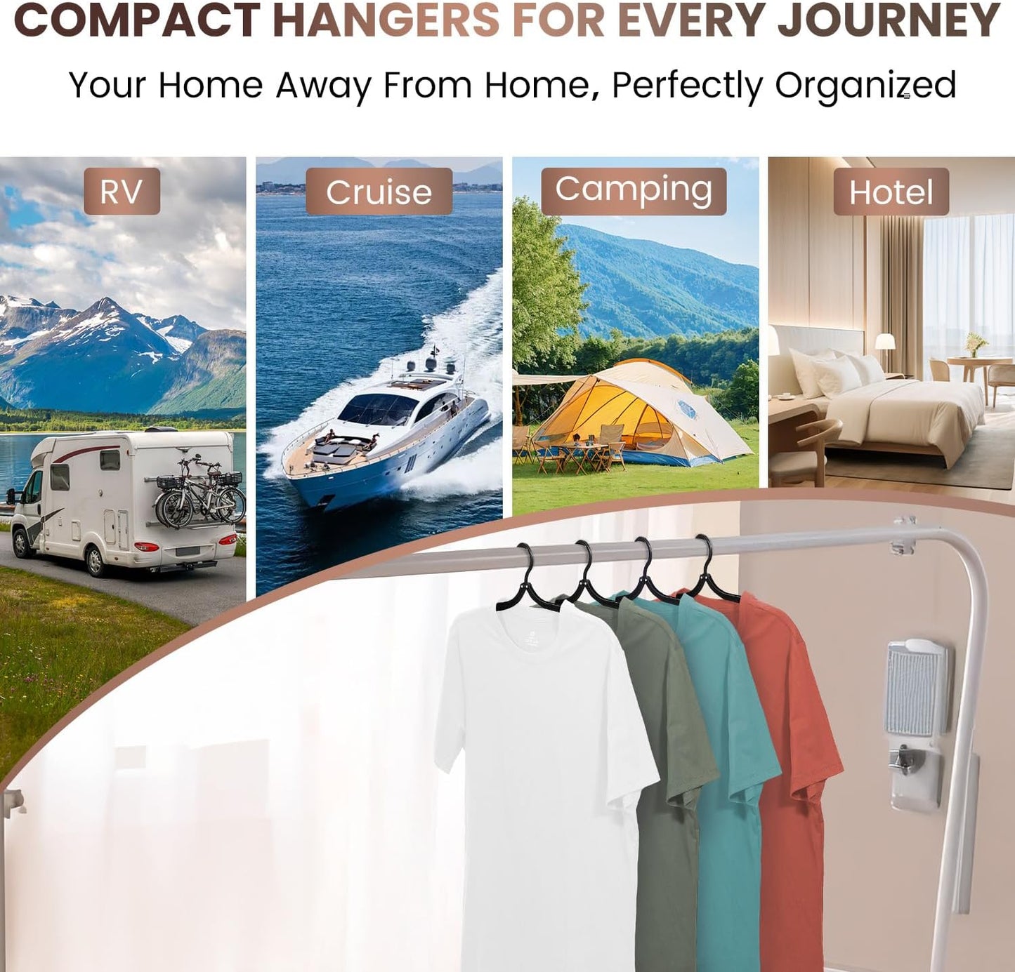 20 Pack Foldable Travel Hangers with 12 Clips - 2025 Cruise Essentials, Portable Collapsible Plastic Hangers-Travel Must Haves for Suitcase, Hotel, RV, Road Trip, Flying, Camping | Black