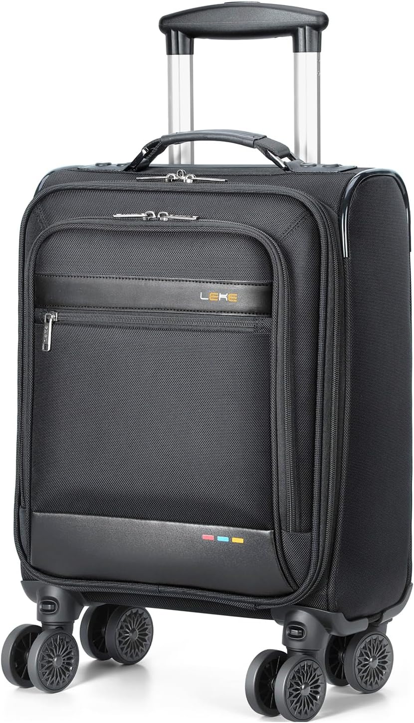 Lekebobor 16 Inch Underseat Carry On Luggage with Wheels, Softside Small Personal Item Suitcase Airline Approved, Under Seat Luggage for Women Men Travel Business, Black