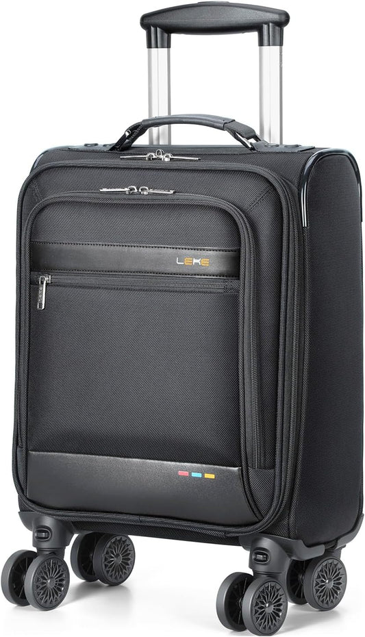Lekebobor 16 Inch Underseat Carry On Luggage with Wheels, Softside Small Personal Item Suitcase Airline Approved, Under Seat Luggage for Women Men Travel Business, Black