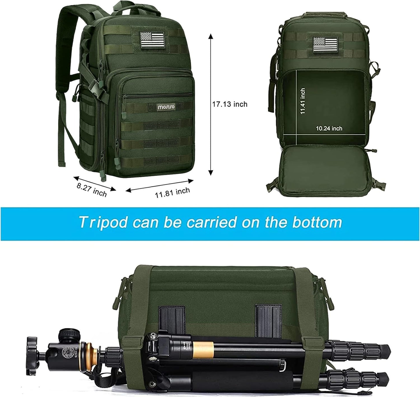 MOSISO Camera Backpack, DSLR/SLR/Mirrorless Tactical Camera Bag Case with Laptop Compartment Compatible with Canon/Nikon/Sony, Army Green