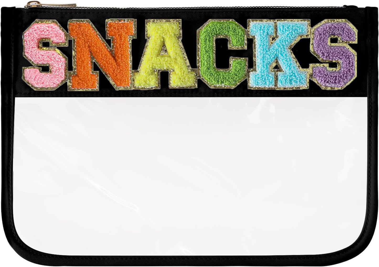 DYSHAYEN Chenille Letter Clear Zipper Pouch for Travel,Nylon Clear Cosmetic Bag,Makeup Travel Bag for Women Girls 11.8 Inches x 8.2 Inches