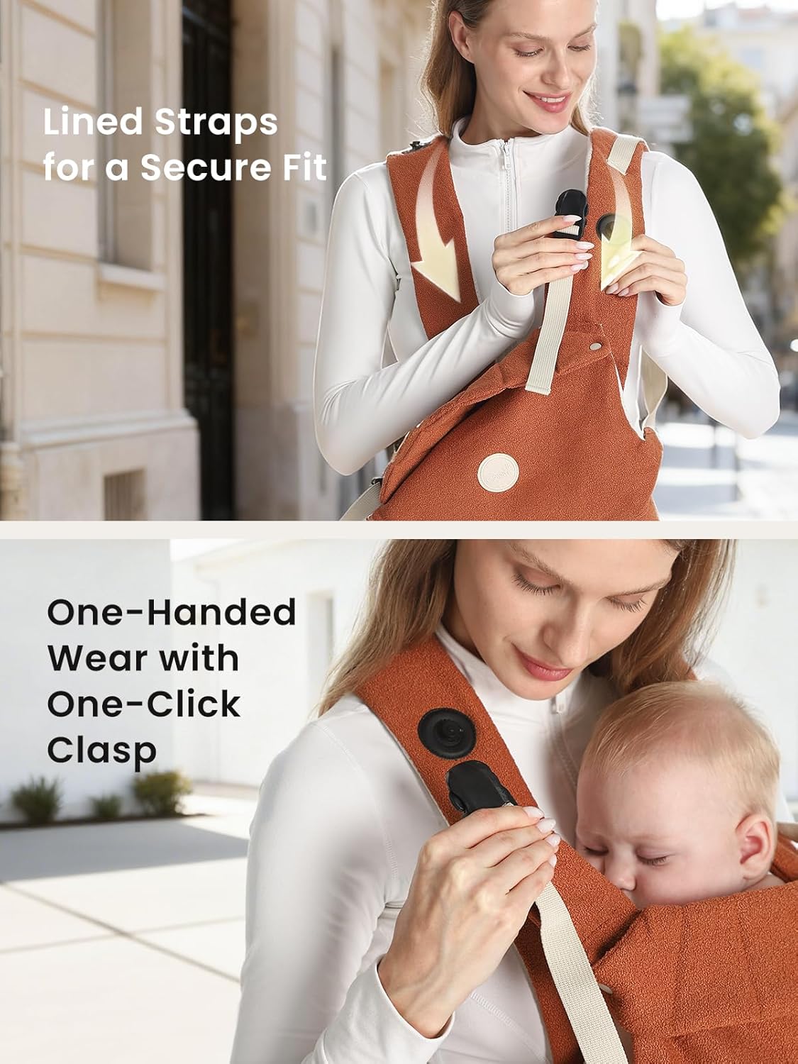 Grownsy Baby Carrier Newborn to Toddler (7-44lbs), Ergonomic & Cozy Wraps with One-Click Buckle, Head Support for Hands-Free Comfort, Sepia
