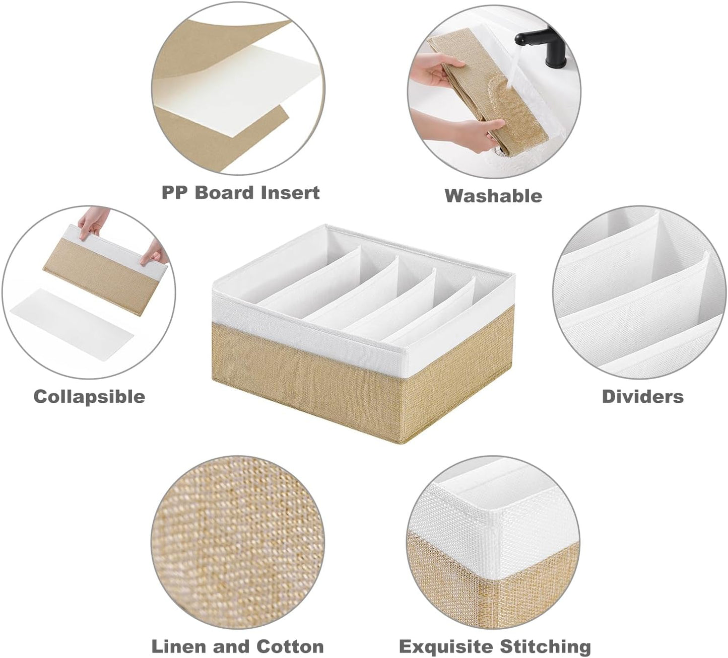 Jeans Drawer Organizers for Clothing,5 Grids Compartment Wardrobe clothes organizer,Fabric Washable Closet Organizers and Storage Bins for Jeans,Pants,Bra,Legging,t-shirt-BeigeWhite