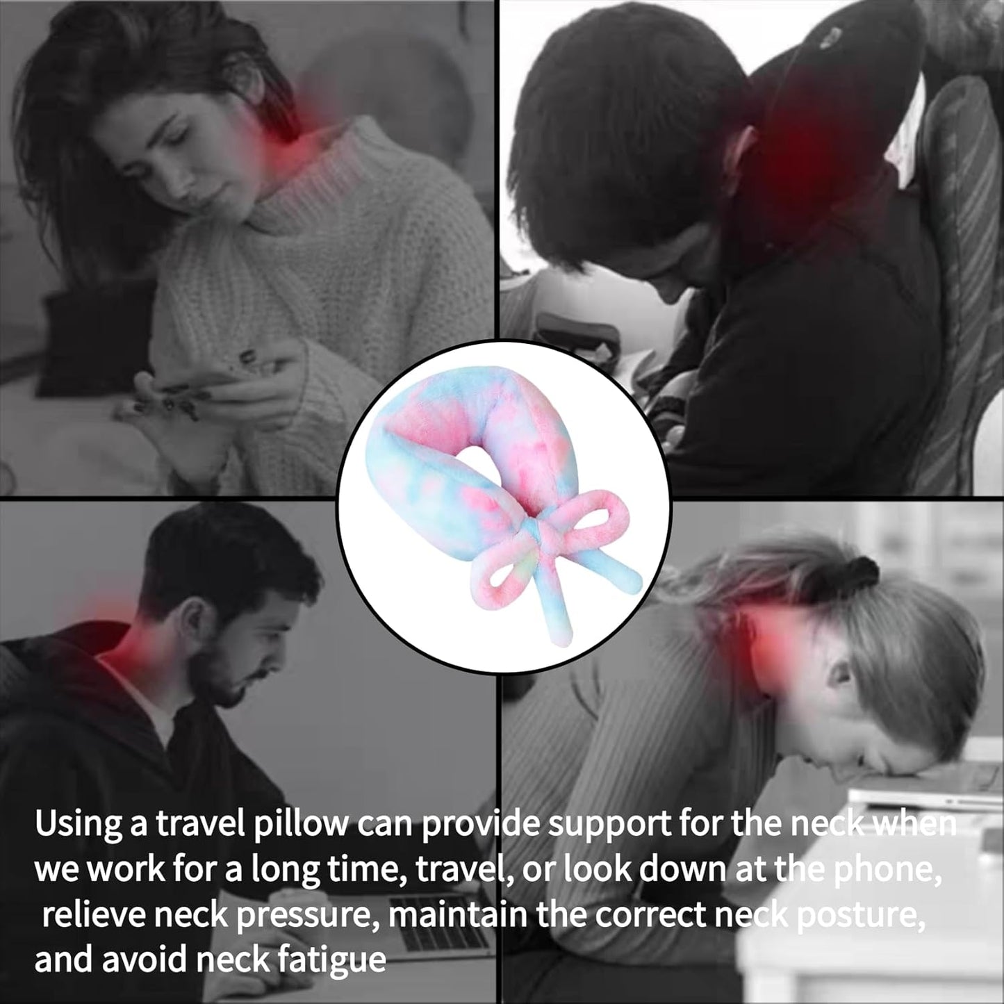 Travel Pillow Multifunctional Airplane Travel Neck Pillow Provides Neck and Lumbar Support During Travel Airplane Pillow Colorful Pink