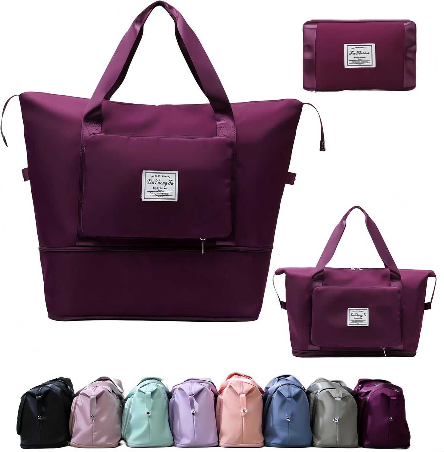 Large Capacity Foldable Travel Bag, Expandable lightweight Carry on Bag, Dry with Wet Separation Spor Duffel Bags