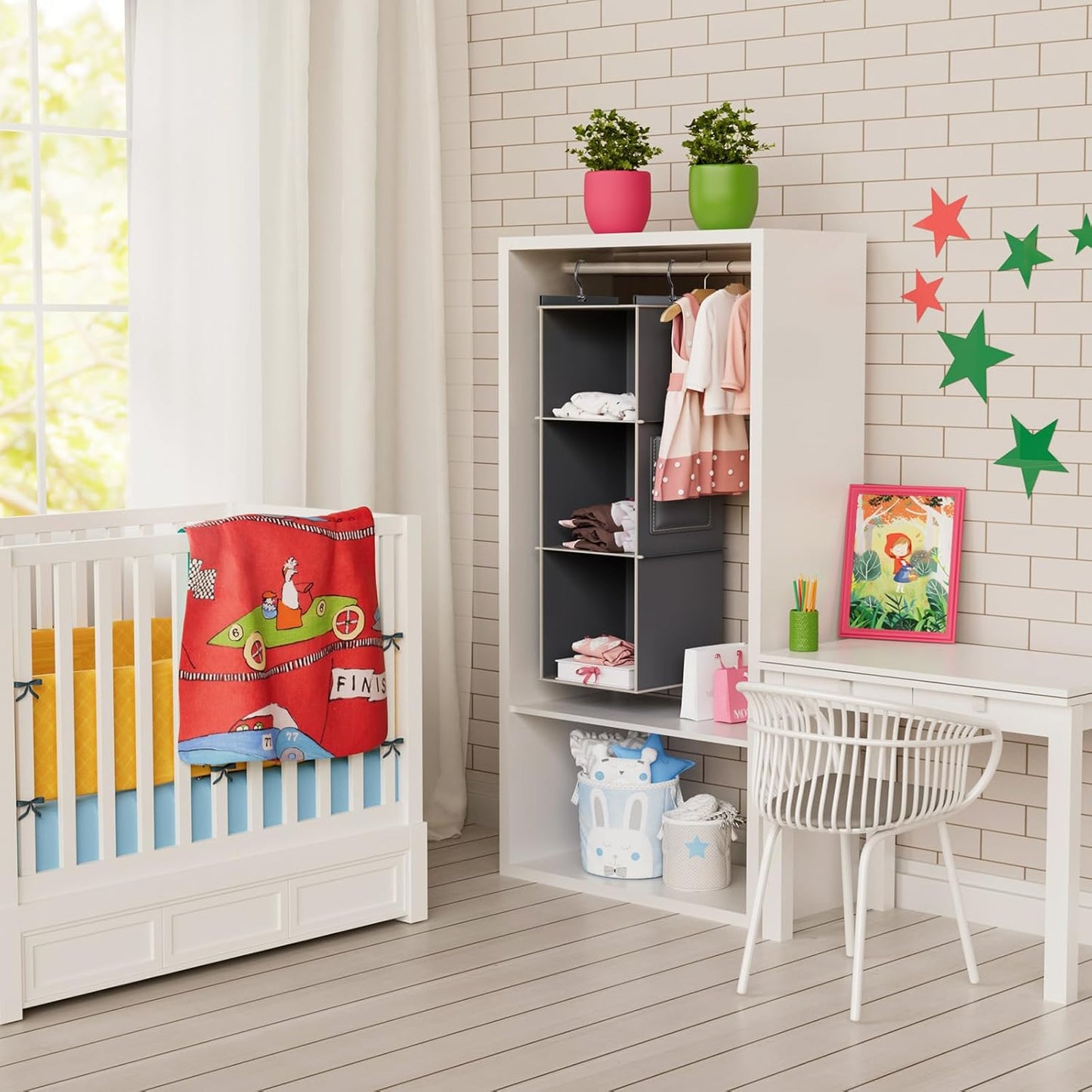 YOUDENOVA Hanging Closet Organizer, 3-Shelf Closet Hanging Storage Shelves, Grey