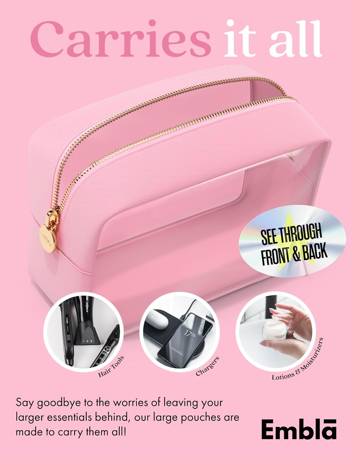 Clear Makeup Bag Zipper Pouch, Transparent Cosmetic Case Organizer, TSA Approved Travel Toiletry Case, Travel Accessories Essentials Makeup Tote for Women, Large Cute Make up Bag for Purse - Flamingo