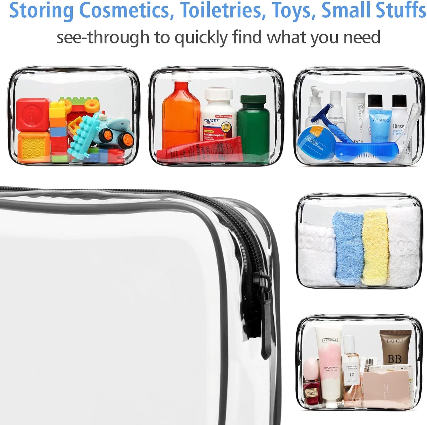 PACKISM TSA Approved Toiletry Bag - Clear Makeup Bags in 2 Size, Durable with Supporting Frame, Perfect for Travel Essentials, Carry-on Airport Airline Compliant Bag, Black