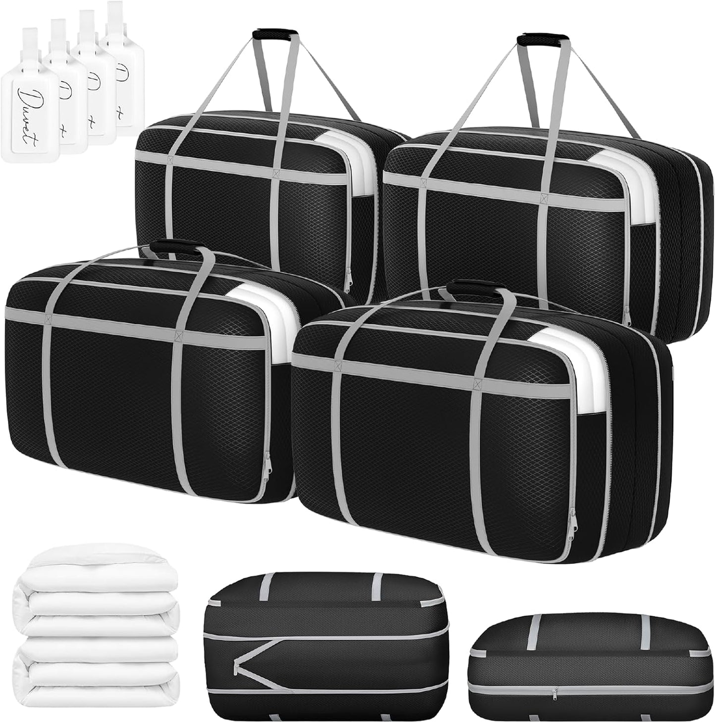 DIMJ Large Comforter Storage Bag with Handls, 100L Washable Blanket Storage, Compression Packing Totes Moving Bags With Zipper, Space Saving Containers For Pillow, Clothes, Bedding, 4 PCS