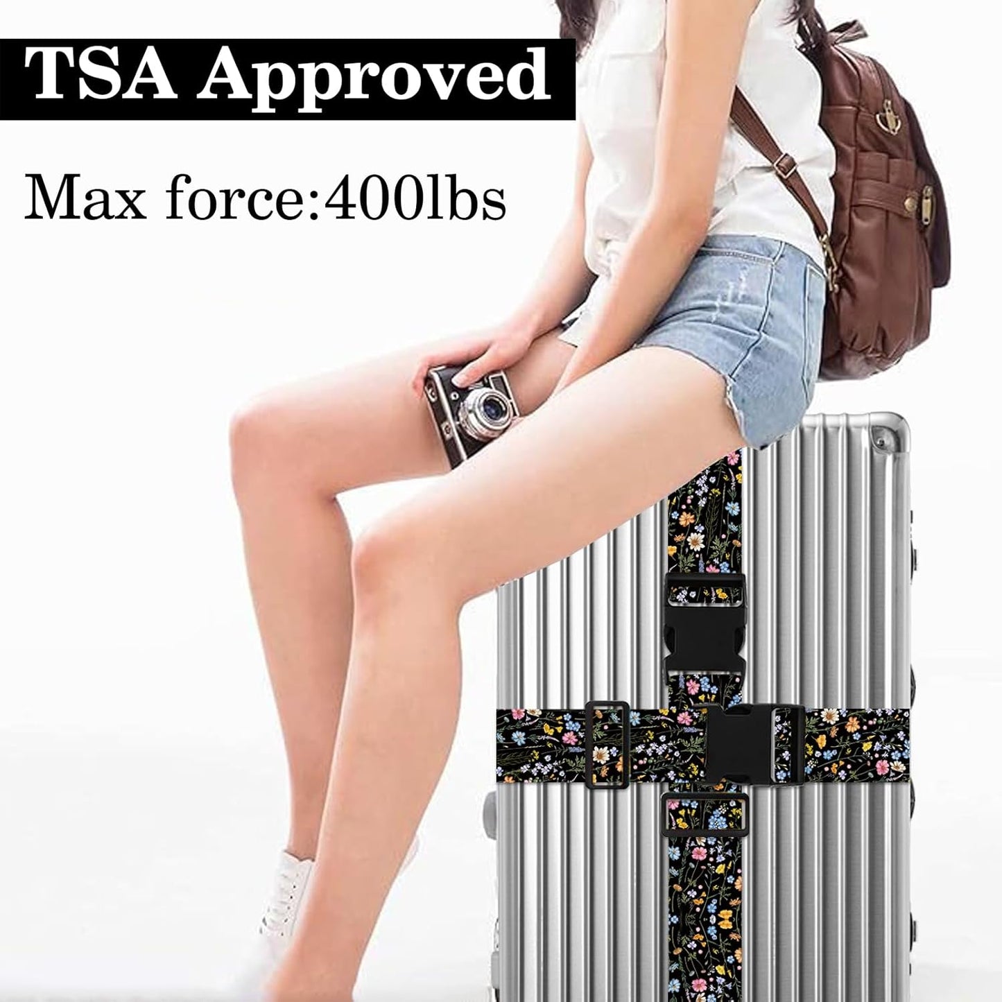 2 Pack Wildflower Luggage Straps for Suitcases Adjustable Travel Belt Luggage Tie Carry On Bag Suitcase Strap to Keep Suitcase Secure While Traveling