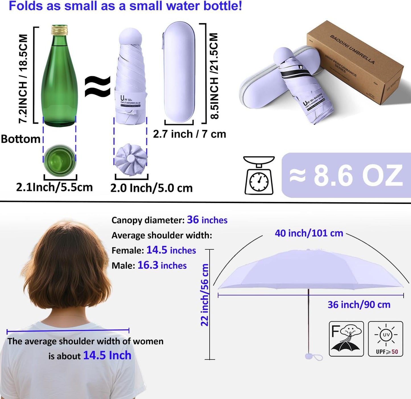 BAODINI Travel Mini Umbrella for Purse With Case Small Compact UV Sun Protection Sun Lightweight Tiny Pocket Manual Open Close Umbrella for Women Kids and Men