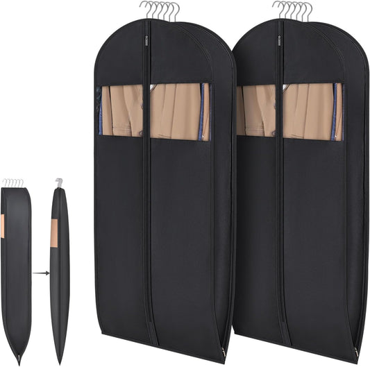 Syeeiex 54'' Space Saving Hanging Garment Bag with Self Compression Zipper(2PCS) - Save 50% Space, Garment Bags for Hanging Clothes with 8'' Gussets, Can Hold 6 Down Coats, 8 Winter Coats or 20 Shirts
