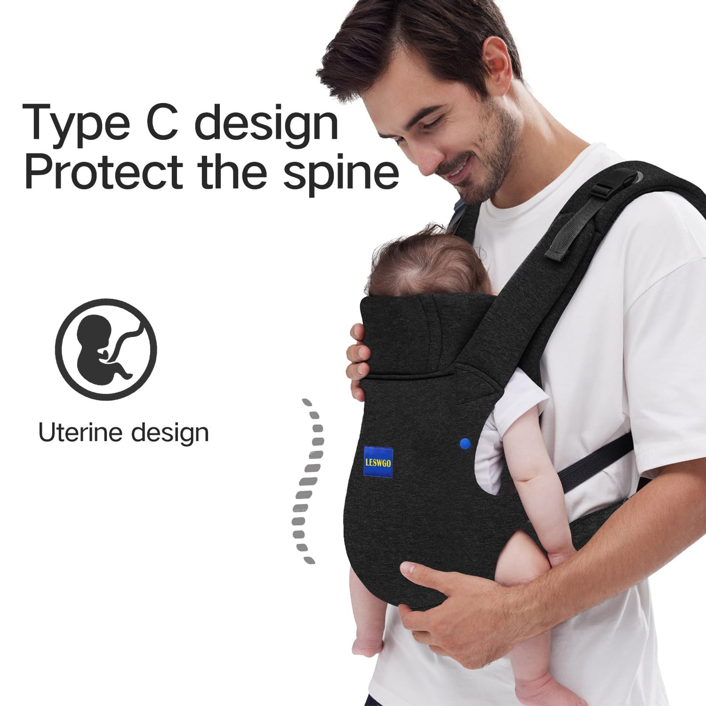Baby Carrier Newborn to Toddler,Newborn Carrier(7-25lbs) with Head Support, Cozy Baby Wrap Carrier, with Hook&Loop for Easily Adjustable, Soft Fabric (Breathable Black) (All-Black)