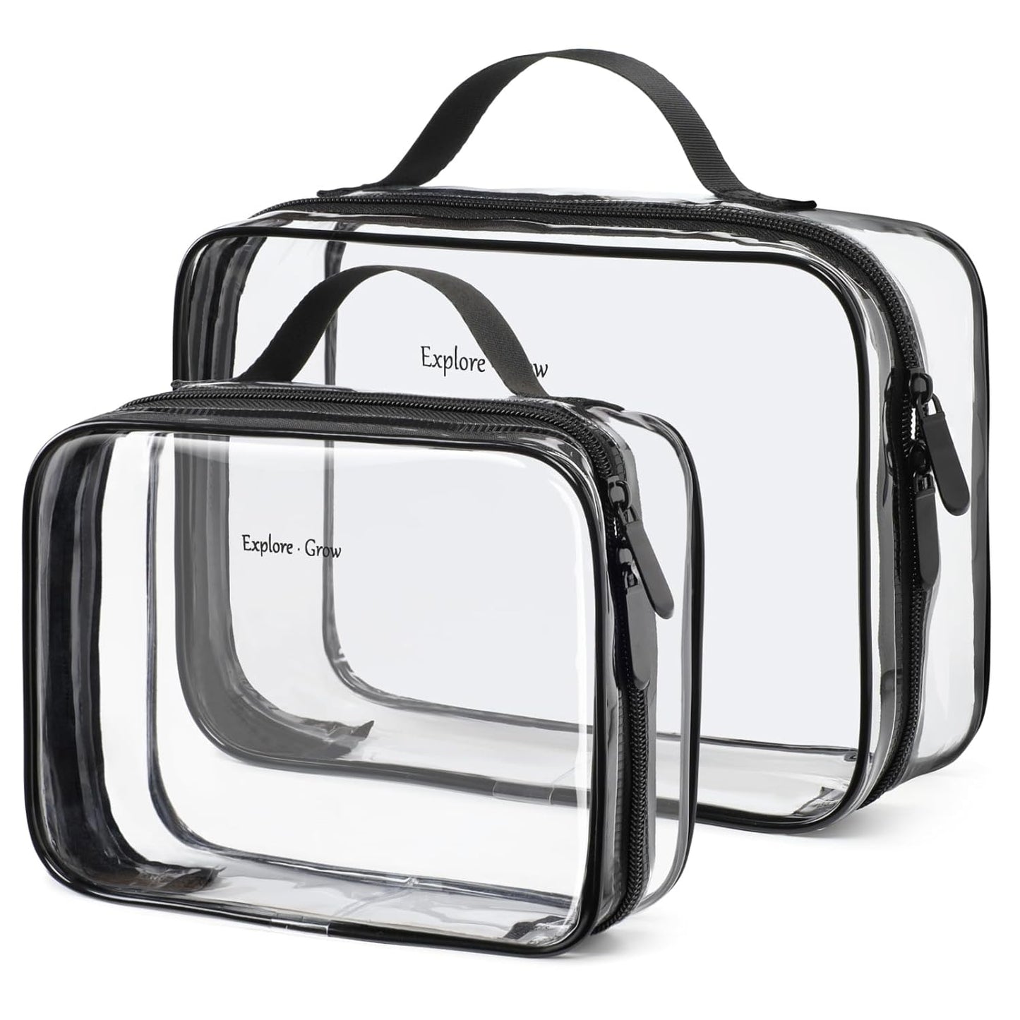 PACKISM Clear Makeup Bag - 2 Pack TSA Approved Toiletry Bag with Handle and 180° Large Opening, Clear Toiletry Bag Fit Carry-on Travel Essential, Travel Bags for Toiletries, Black