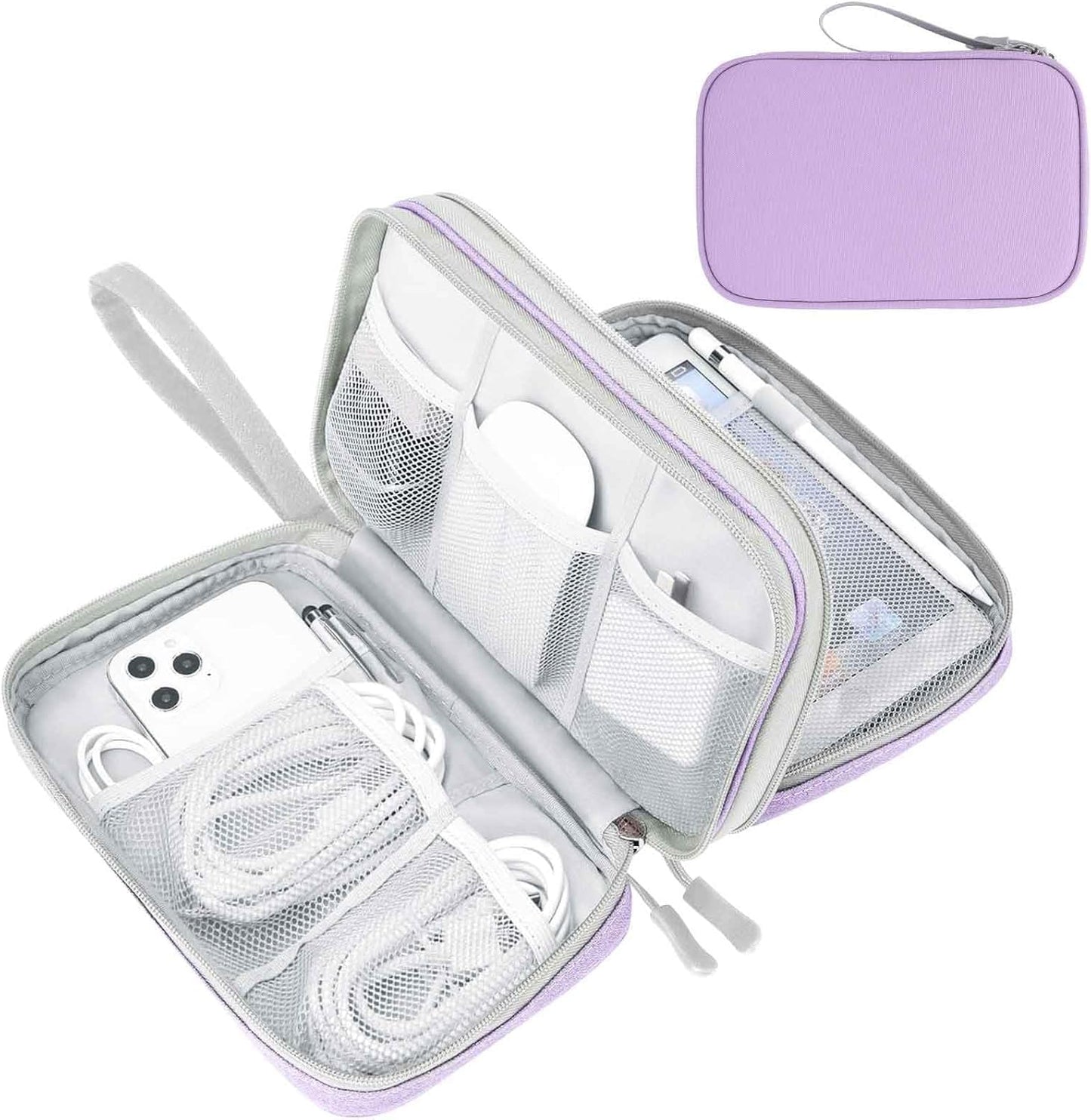 FYY Electronic Organizer, Large Travel Cable Organizer Bag Pouch Electronic Accessories Carry Case Portable Waterproof Double Layers All-in-One Storage Bag for Cable, Cord, Charger, Light Purple