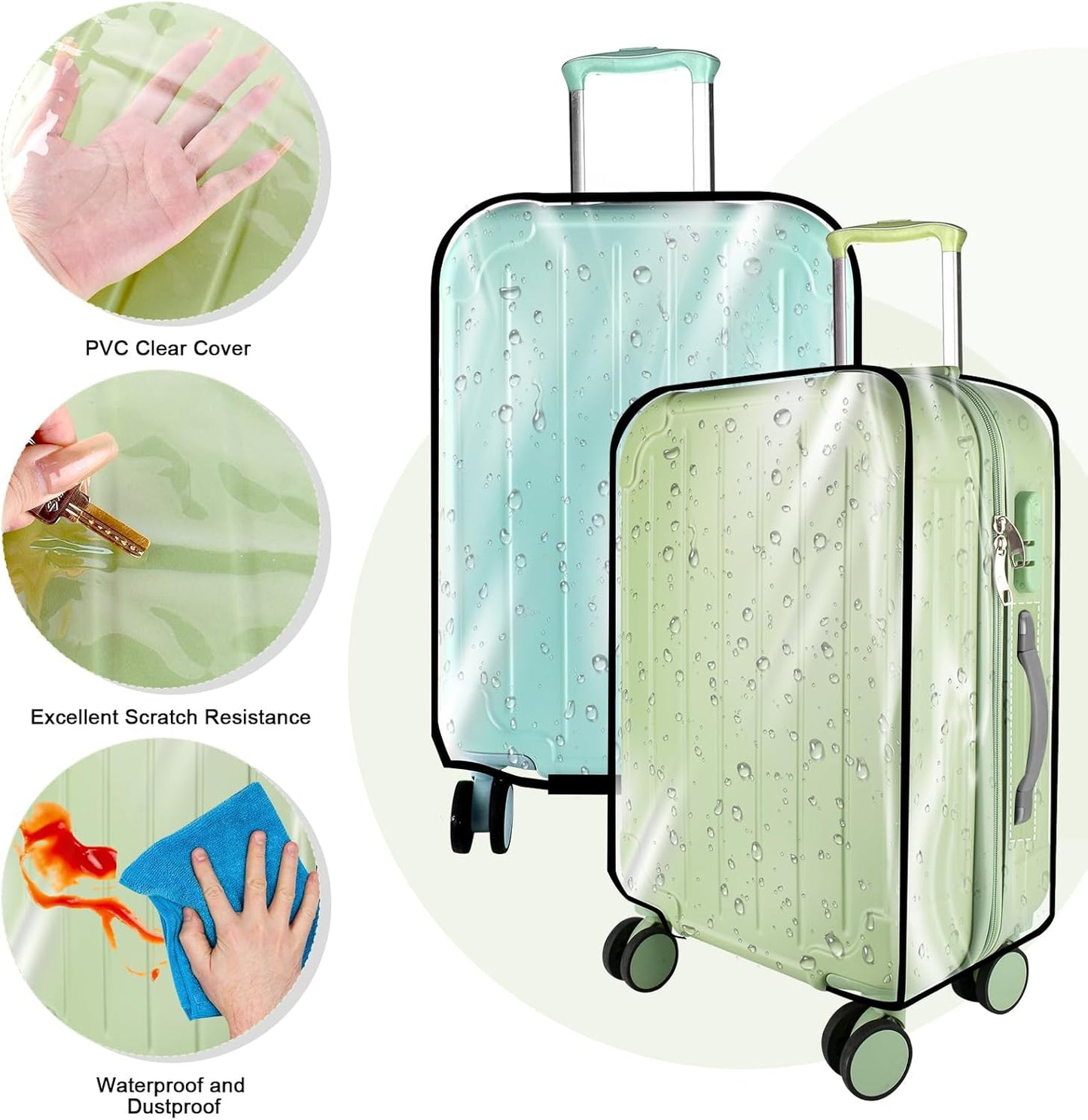 3 Pieces Thicken Clear Luggage Cover Protector, 20" 24" 28" PVC Luggage Covers for Suitcase Waterproof Dustproof Anti-scratch Travel Suitcase Covers Case for Wheeled Luggage