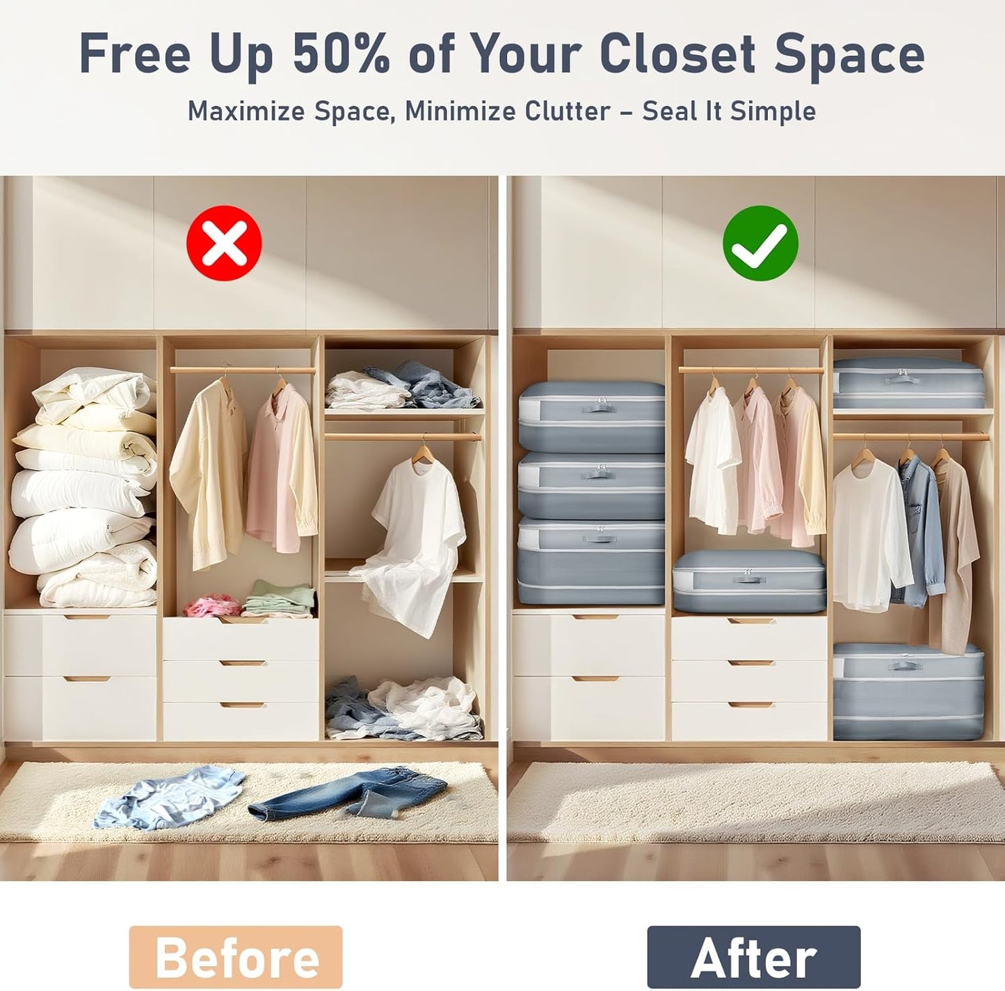 DIMJ Comforter Storage Bag - 100L Large Capacity Blanket Storage Compression Bags, Washable Space Saving Self Compression Organizer with Window Handles, Space Saver for Clothes, Bedding, Sheet