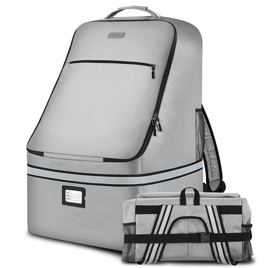 Car Seat Travel Bag,Padded Car Seats Backpack with Steel Cable Handle and Reflective Stripes, Large Durable Carseat Carrier Bag,Airport Gate Check Bag,Infant Seat Travel Bag with Shoulder Strap,Grey