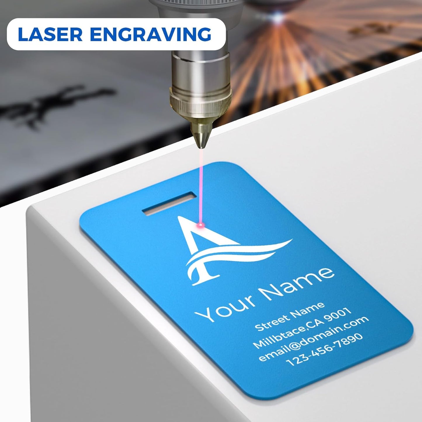 Personalized Luggage Tags, Custom Luggage Tags 4 Pack TSA Approved Double Sided Laser Engraving, Metal Luggage Tag for Suitcases with Stainless Loops, Name Tag for Bags, Backpacks (Blue)