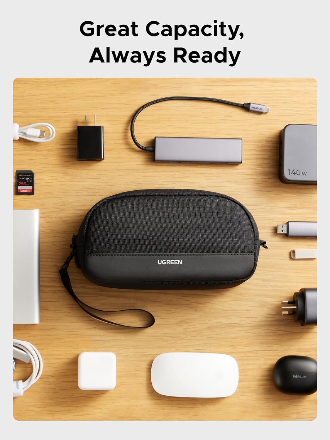 UGREEN Electronics Organizer Travel Case Bag Multifunctional Organizer Carrying Case for Cables, Cord, SD Card, Earbuds, Charger, USB Adapter, Electronic Accessories Small Size