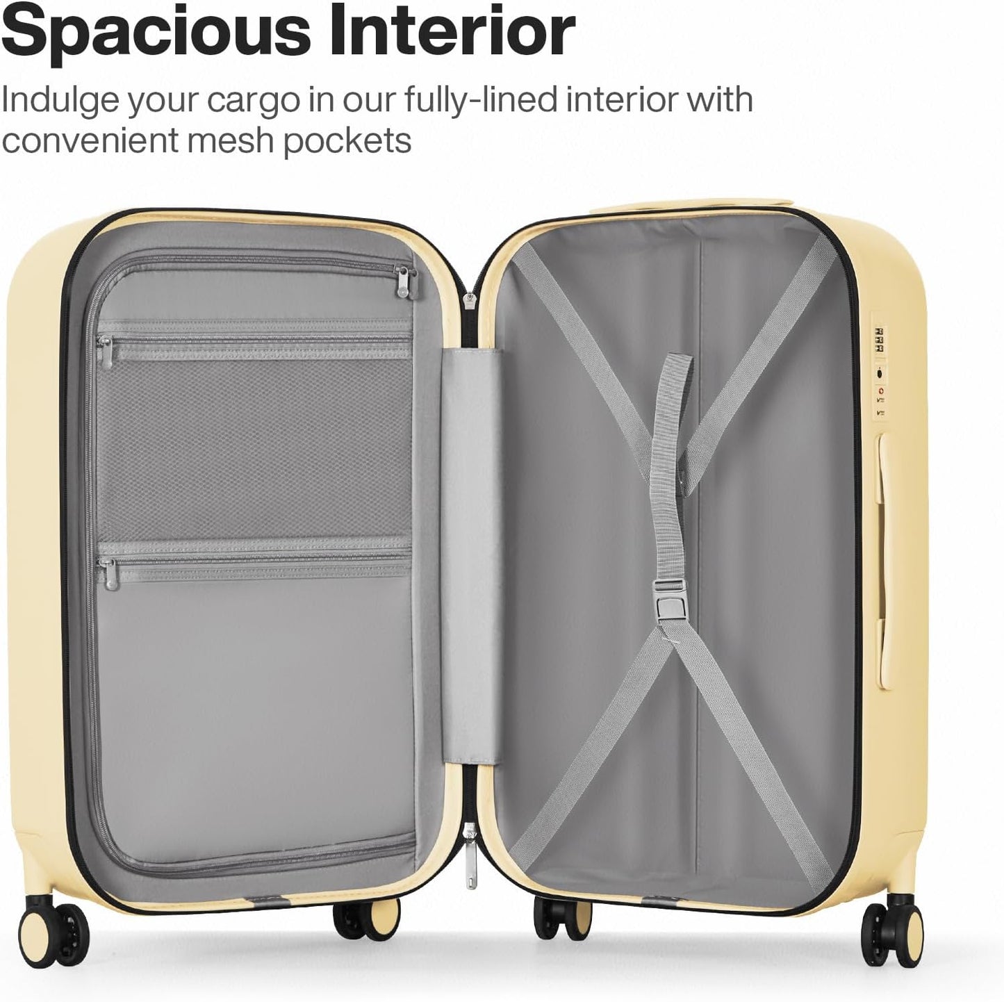 mixi 24 Inch Checked Luggage PC Hardshell Suitcases with Wheels for Travel Woman Men, Lark Yellow