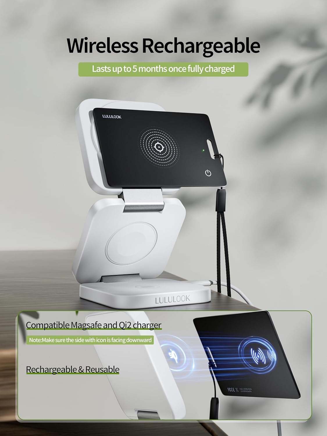 LULULOOK Wallet Tracker Card, Ultra Slim Airtag Wallet Works with Apple Find My (iOS Only), Wireless Rechargeable GPS Smartcard Tracker for Luggage, Tags, Passport, Purse, IP68 Waterproof, 3Pack