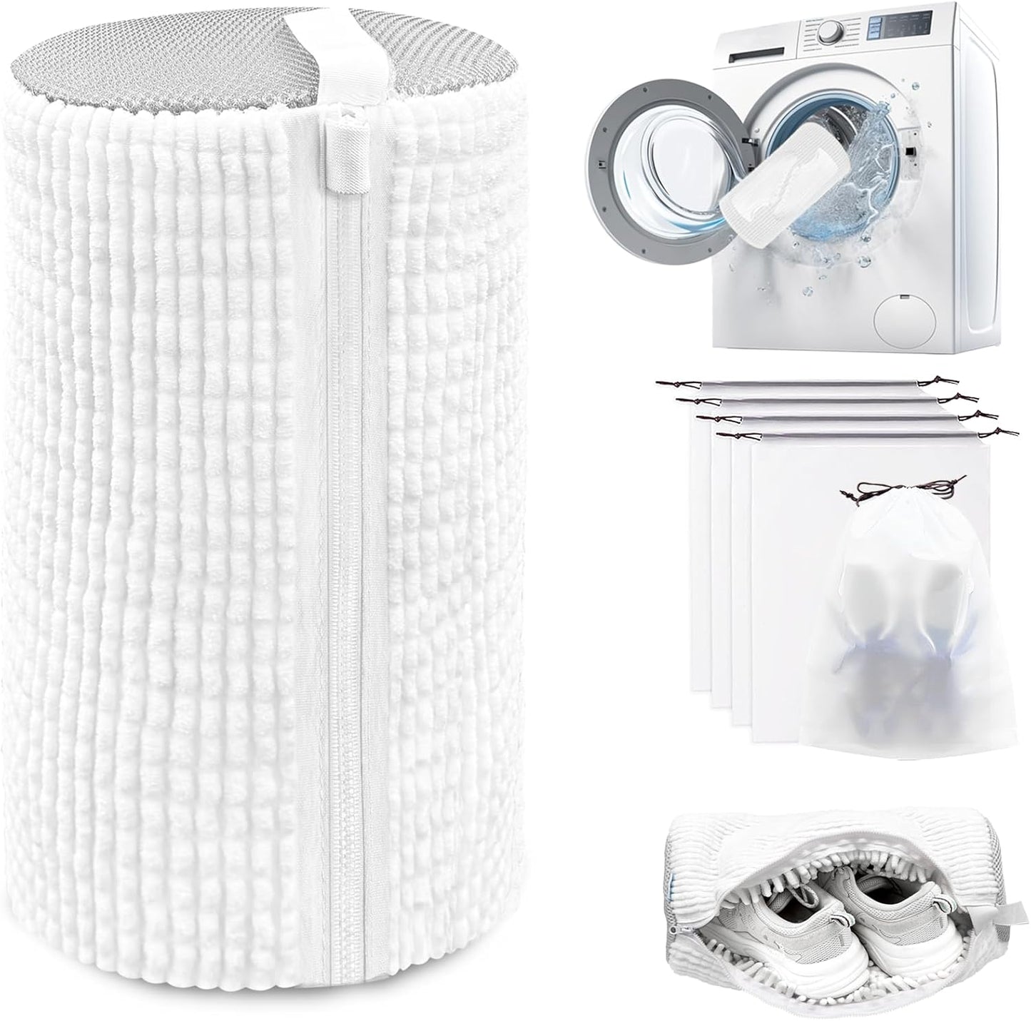 Shoe Washing Machine Bag,Laundry Shoe Bag for Washer and Dryer,Reusable Shoe Cleaning Bag for Sneakers,Tennis Shoes,With Self-locking Zipper, Microfiber Inside,Include Shoes Storage Bag (White(1PC))