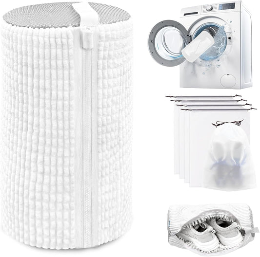Shoe Washing Machine Bag,Laundry Shoe Bag for Washer and Dryer,Reusable Shoe Cleaning Bag for Sneakers,Tennis Shoes,With Self-locking Zipper, Microfiber Inside,Include Shoes Storage Bag (White(1PC))