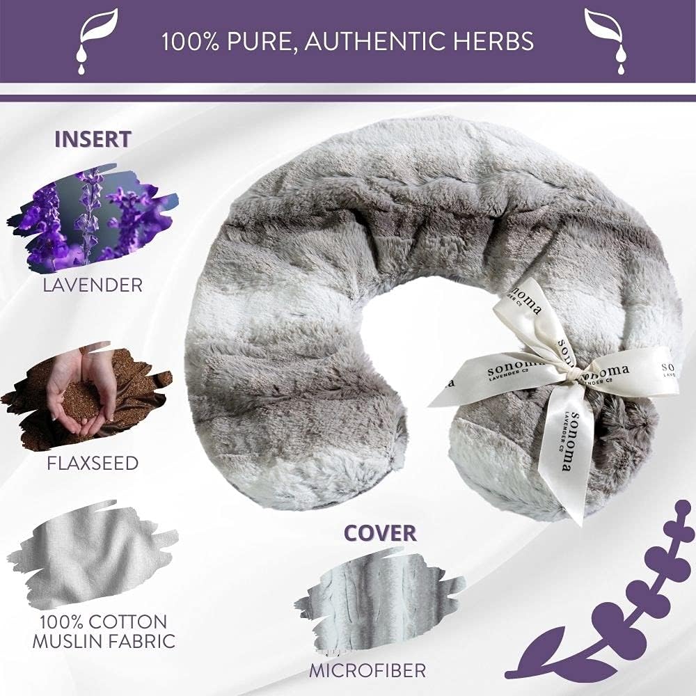 Sonoma Lavender Luxury Lavender Heatable/Chillable Neck Pillow, Microwaveable for Neck and Shoulders with Removable Washable Covers, Great for Relaxation and Pain Relief (Angora Platinum)