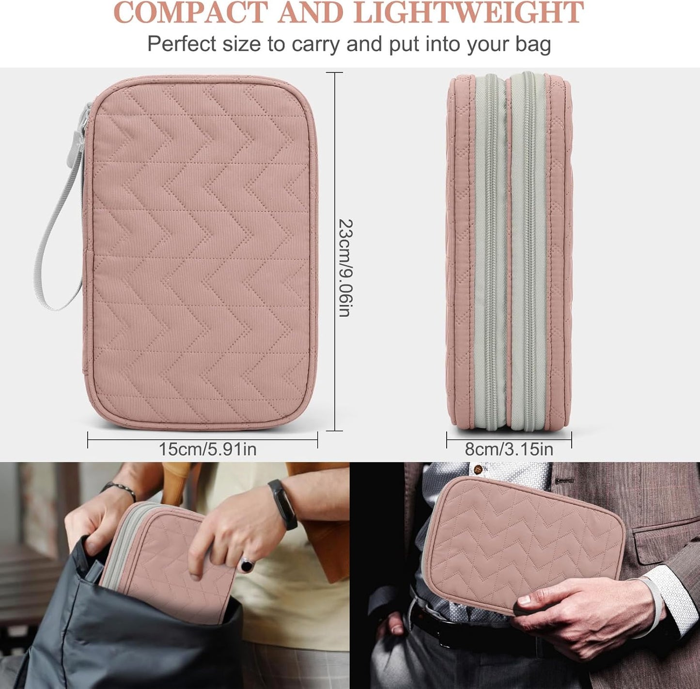 FYY Electronic Organizer, Large Travel Cable Organizer Bag Pouch Electronic Accessories Carry Case Portable Waterproof Double Layers All-in-One Storage Bag for Cable, Cord, Charger, Pattern Pink