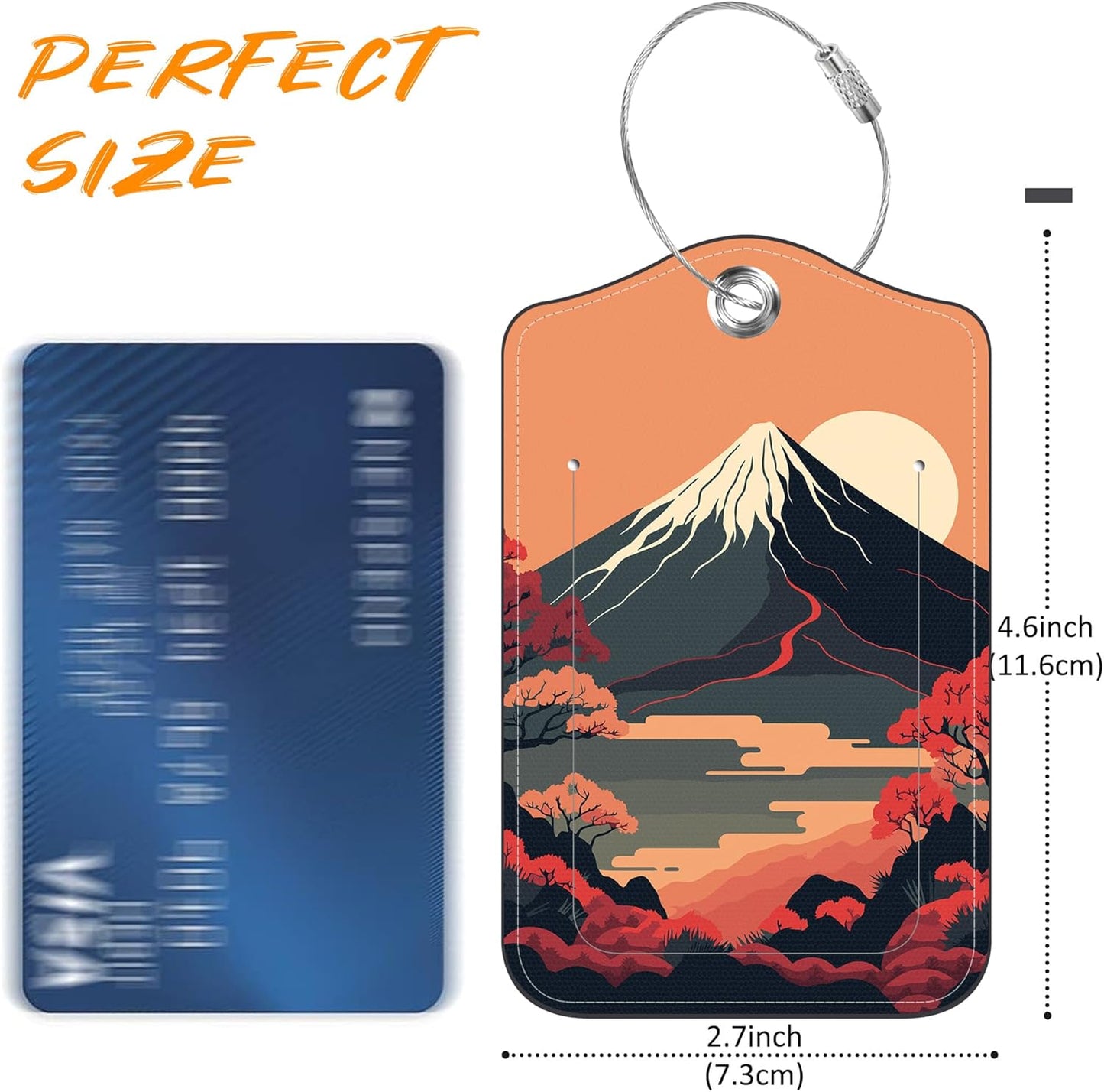 2 Pack Luggage Tag for Suitcase Japanese Mount Fuji and Sea Leather Travel Cruise Luggage Tag with Stainless Steel Loop Name ID Label Privacy Cover for Adults Teens Travel Bag Labels Set