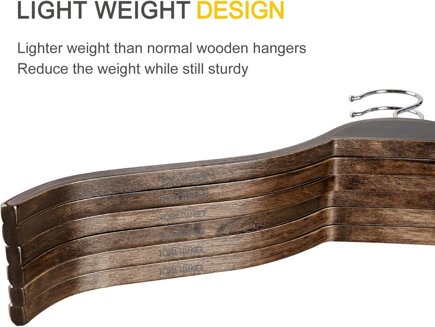 TOPIA HANGER Slim Wooden Hangers with Extra Soft Non-Slip Rubber Grips, 30-Pack High-Grade Fashion Hanger No Shoulder Bump for Sweater, Camisole, Jacket, Dress, Coat (Antique)-CT15A30