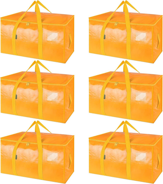 BALEINE 6-Pack Oversized Moving Bags with Reinforced Handles, Heavy-Duty Storage Tote for Clothes, Moving Supplies (Light Yellow, 6-Pack)