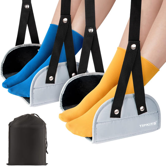 2 Pack Airplane Footrest with Comfortable No Clashing Base, Portable Foot Rest Made with Premium Memory Foam, Airplane Travel Accessories to Reduce Swelling and Soreness, Gifts for Travelers