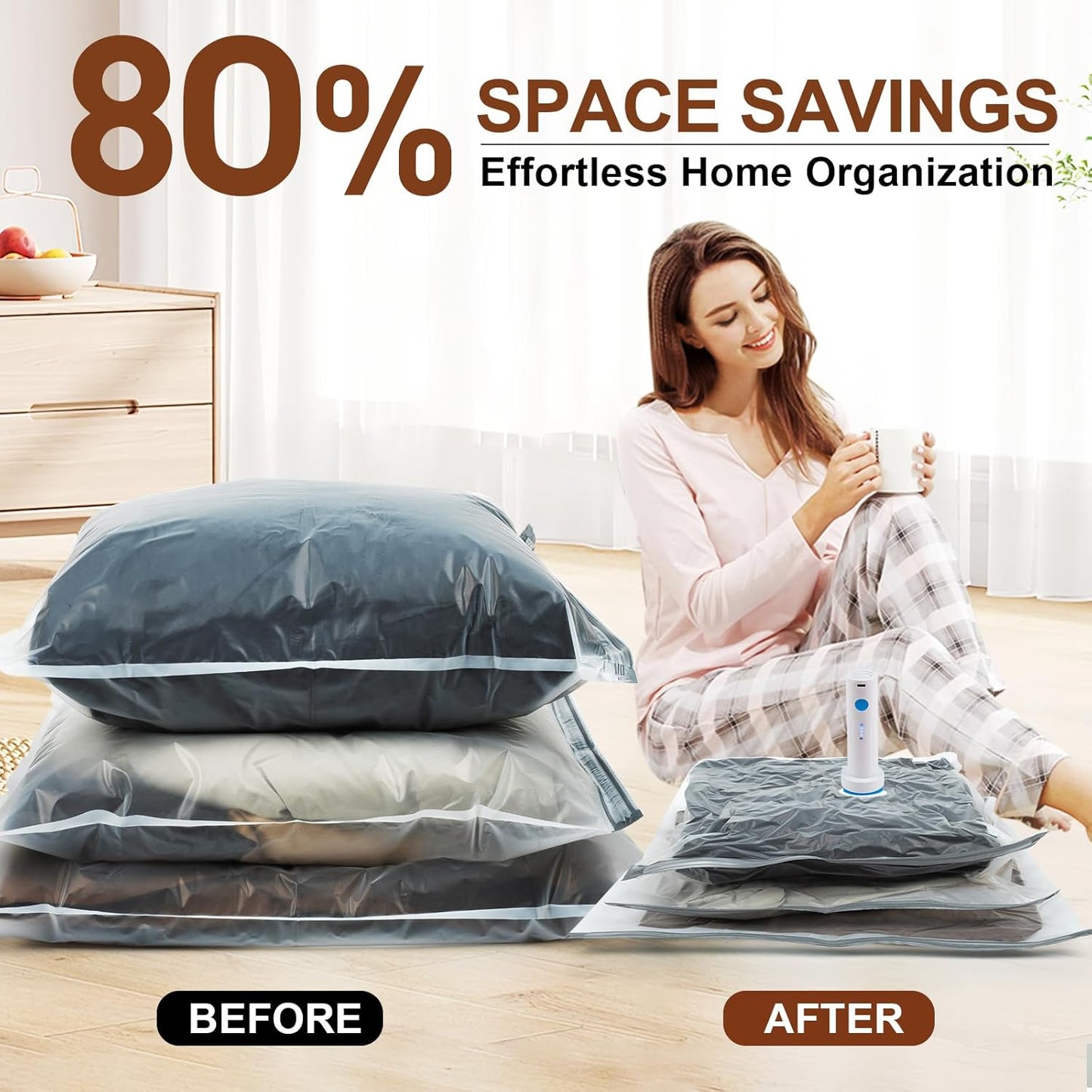 8 Pack Vacuum Storage Bags for Comforters and Blankets, Jumbo 40x31 Inch Vacuum Seal Bags, Space Saver Bags for Bedding, Clothes, Pillows, Reduces Closet Space, With Electric Pump