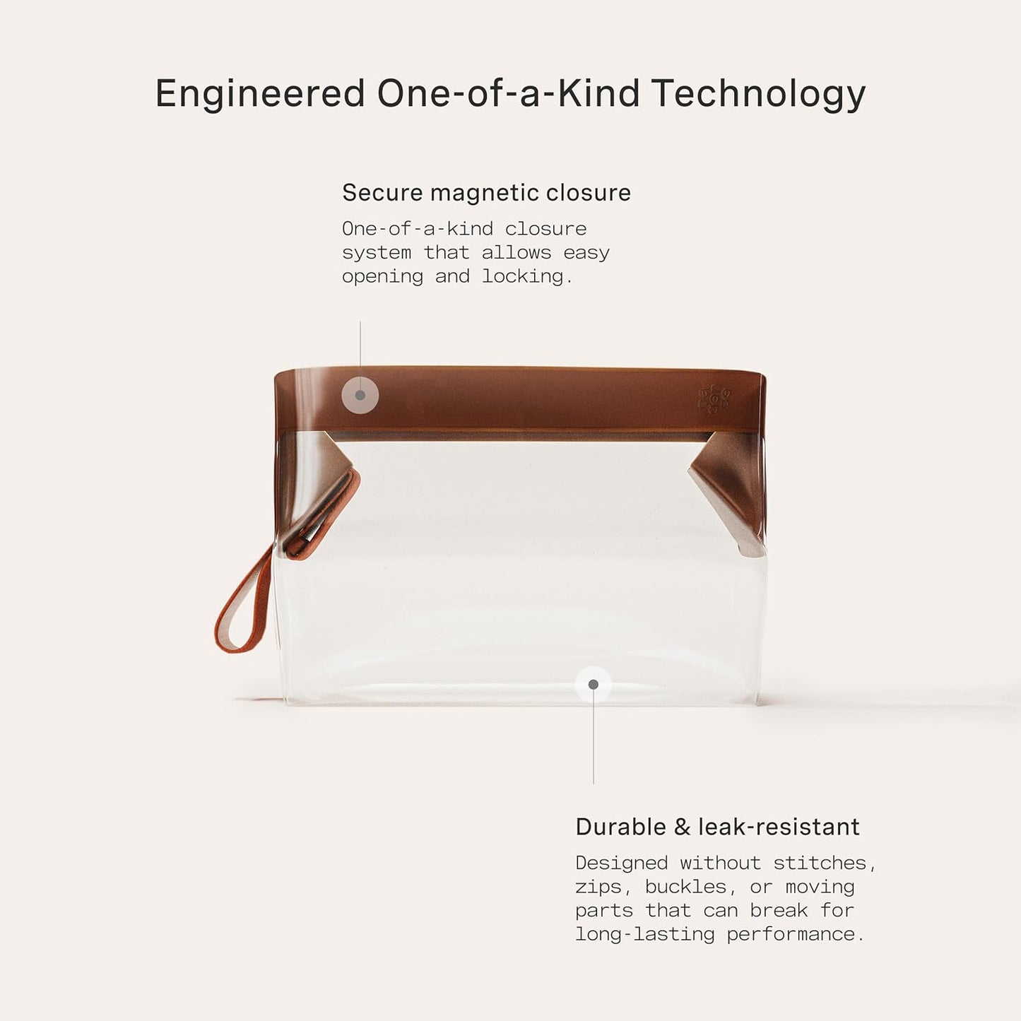 Cadence Parcel - Clear Kit with Magnetic Closure - Durable and Leak-Resistant Travel Toiletry Kit - TSA-Compliant & Modular Design - Hygiene Bag for Travel Essentials - 1 Qt - Chestnut