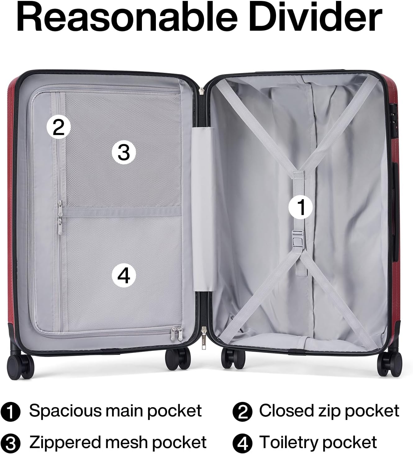 Hanke Luggage Sets 2 piece Carry On Luggage with Wheels PC Hard Shell Suitcases Lightweight Checked Travel Luggage Large Travel Suitcase Woman Men 20/29 Inch （Burgundy）