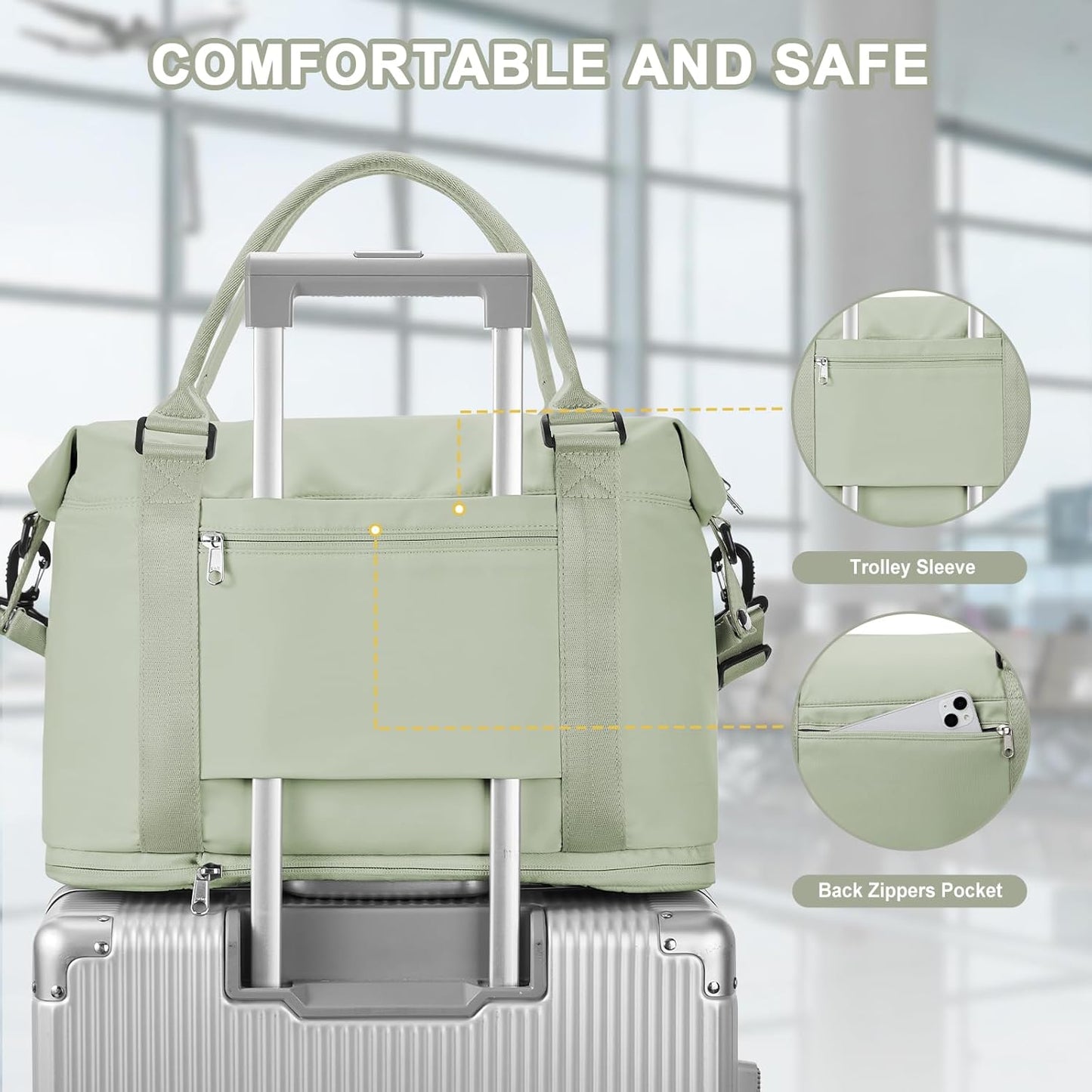 Travel Duffel Bag, Sports Tote Gym Bag, Shoulder Weekender Overnight Bag for Women