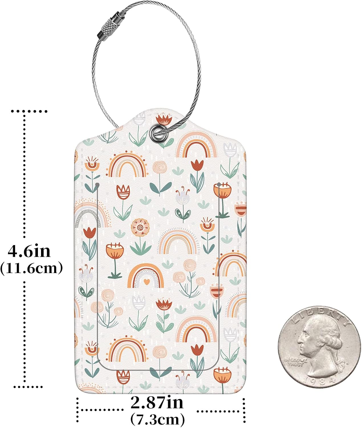 2 Pcs Luggage Tags for Suitcase, Cute Unique PU Leather Travel Bag Tag with Privacy Cover ID Label Address Card and Durable Metal Ring Suitable for Men Women Children Backpack,Rainbow and Flowers