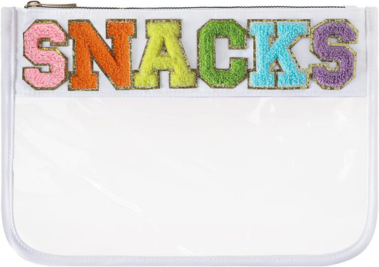 DYSHAYEN Chenille Letter Clear Zipper Pouch for Travel,Nylon Clear Cosmetic Bag,Makeup Travel Bag for Women Girls 11.8 Inches x 8.2 Inches